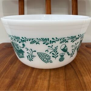Vintage Federal Glass White and Turquoise Mixing Bowl Milk Glass Retro Kitchen